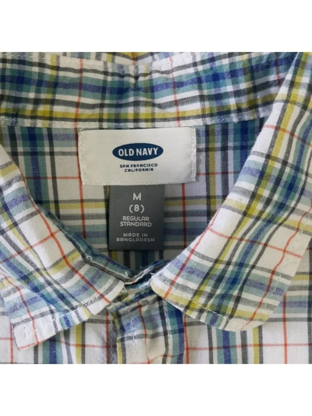 Old Navy Boys Long Sleeve Shirt Blue SZ 8 Medium Plaid Button Pocket 100% Cotton